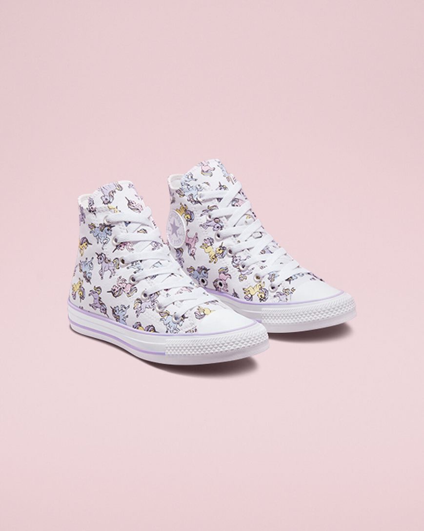 Dívčí Boty Vysoké Converse Chuck Taylor All Star Unicorns Bílé Šedé Fialové | CZ SMCP24